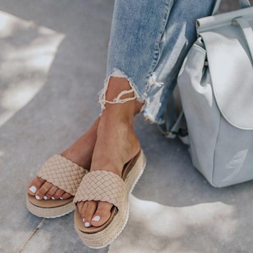 Beige Braided One Band Platform Slip On Sandal - Picture 5 of 10